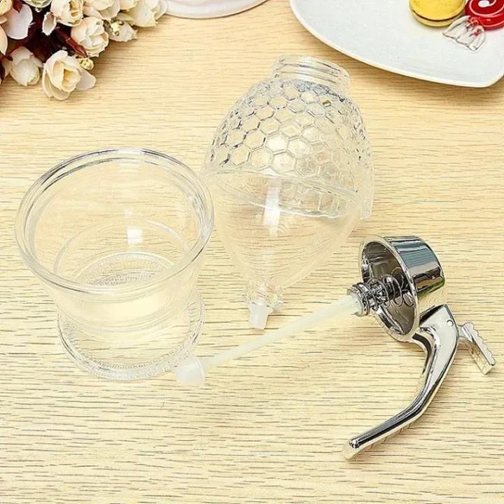 Transparent Glass Honey Juice Syrup Dispenser Pot