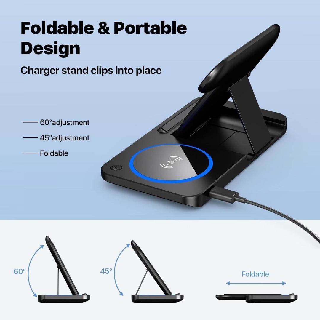 3-in-1 Magnetic Foldable Wireless Charger Stand ƒ?? Fast Charging